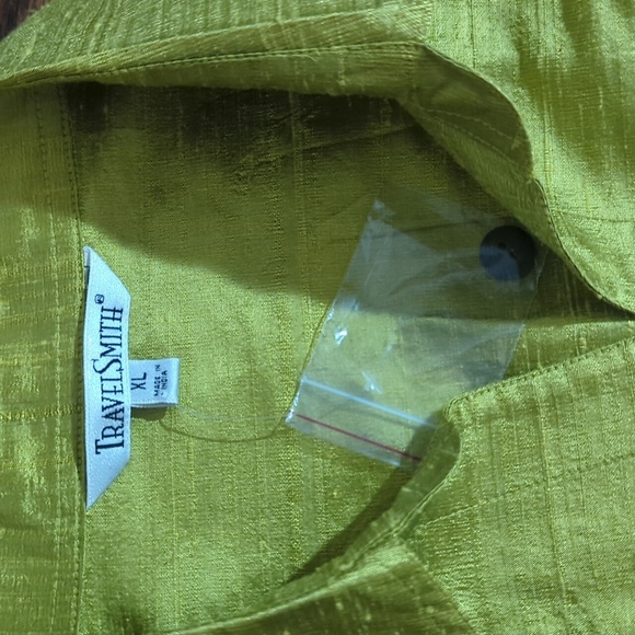 TravelSmith Chartreuse 100% Silk Dupioni Textured Tunic Button Up Blouse Sz xL - Picture 7 of 10